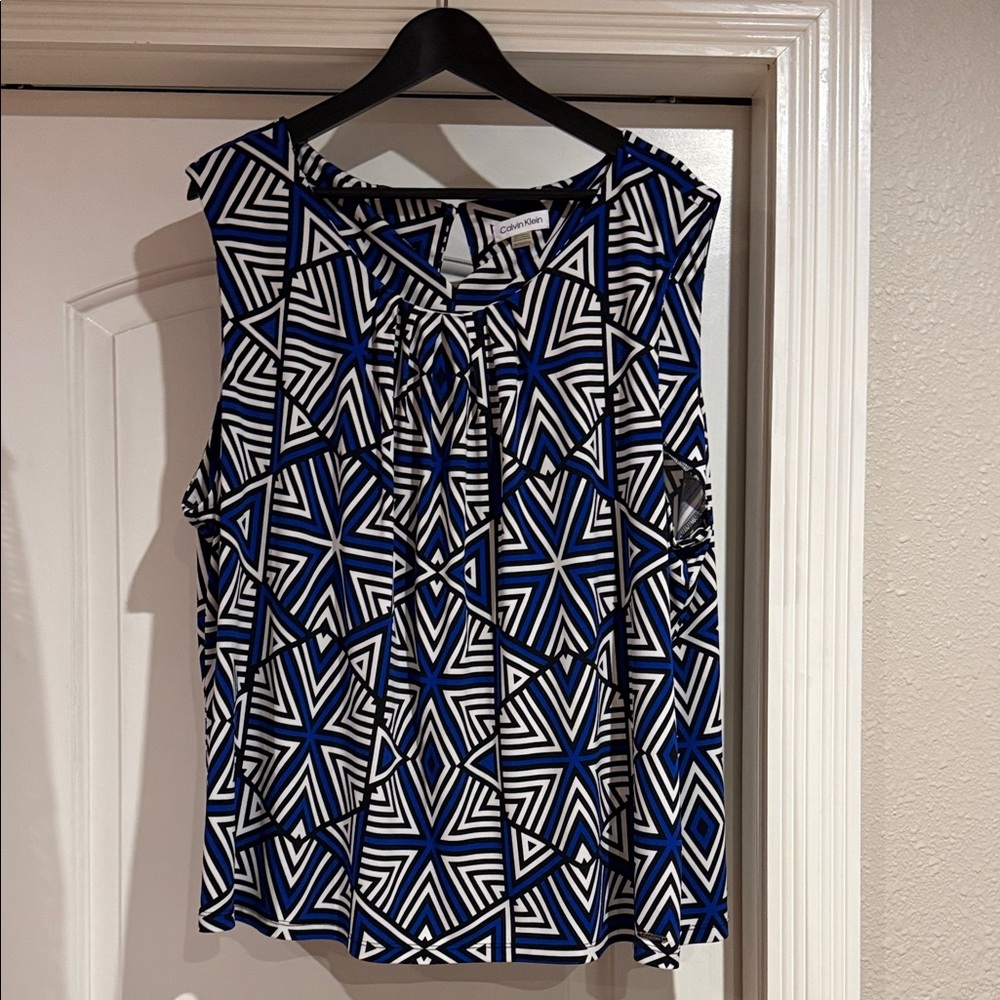 Calvin Klein Geometric Blue Black Blouse